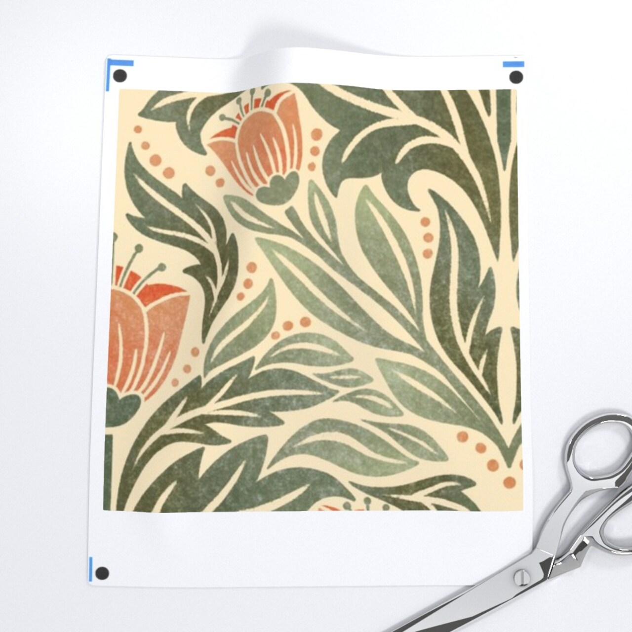 Block Print Floral Orange Tulip Damask Rustic Farmhouse Flowers Green Leaves Custom Printed Fabric by Spoonflower Various Fabrics by the Yard or Fat Quarter